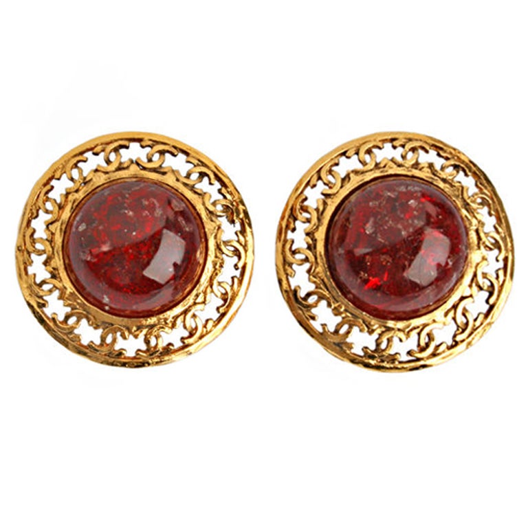 CHANEL Red Poured Glass Earrings