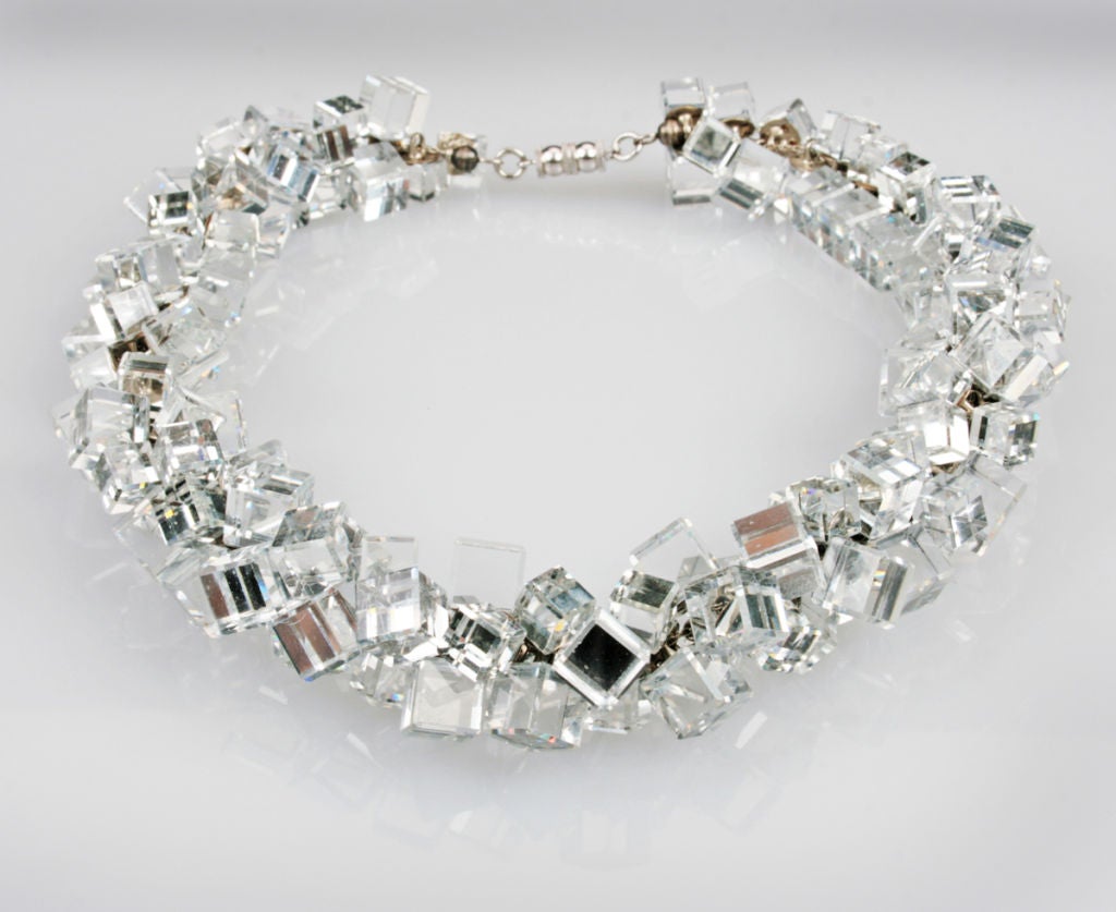 Fabulous Mirrored and Faceted French Cut Glass Necklace at 1stdibs