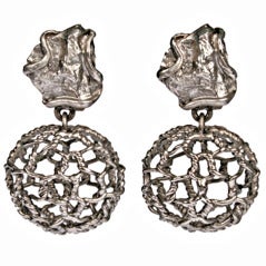 Brutalist Yves Saint Laurent Rive Gauche Spherical Wire Earrings