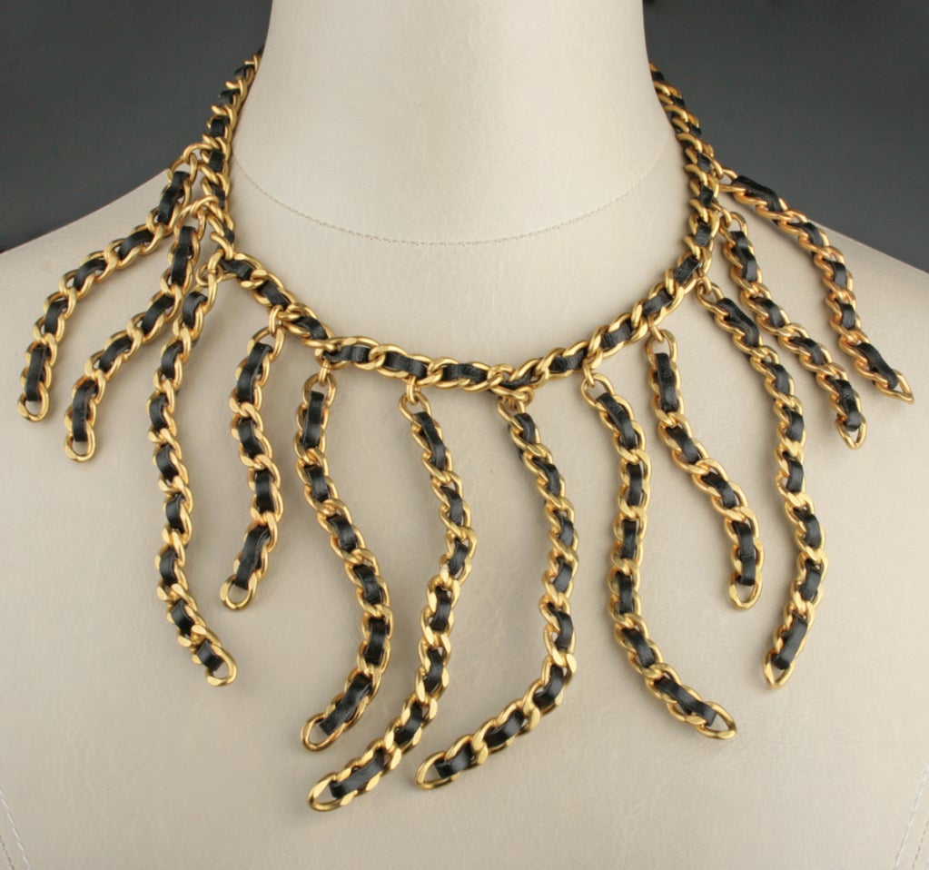Chanel Leather ribbon and chain edgy necklace