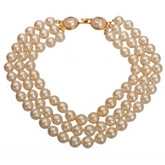CHANEL Triple  Strand  Faux Pearl Necklace