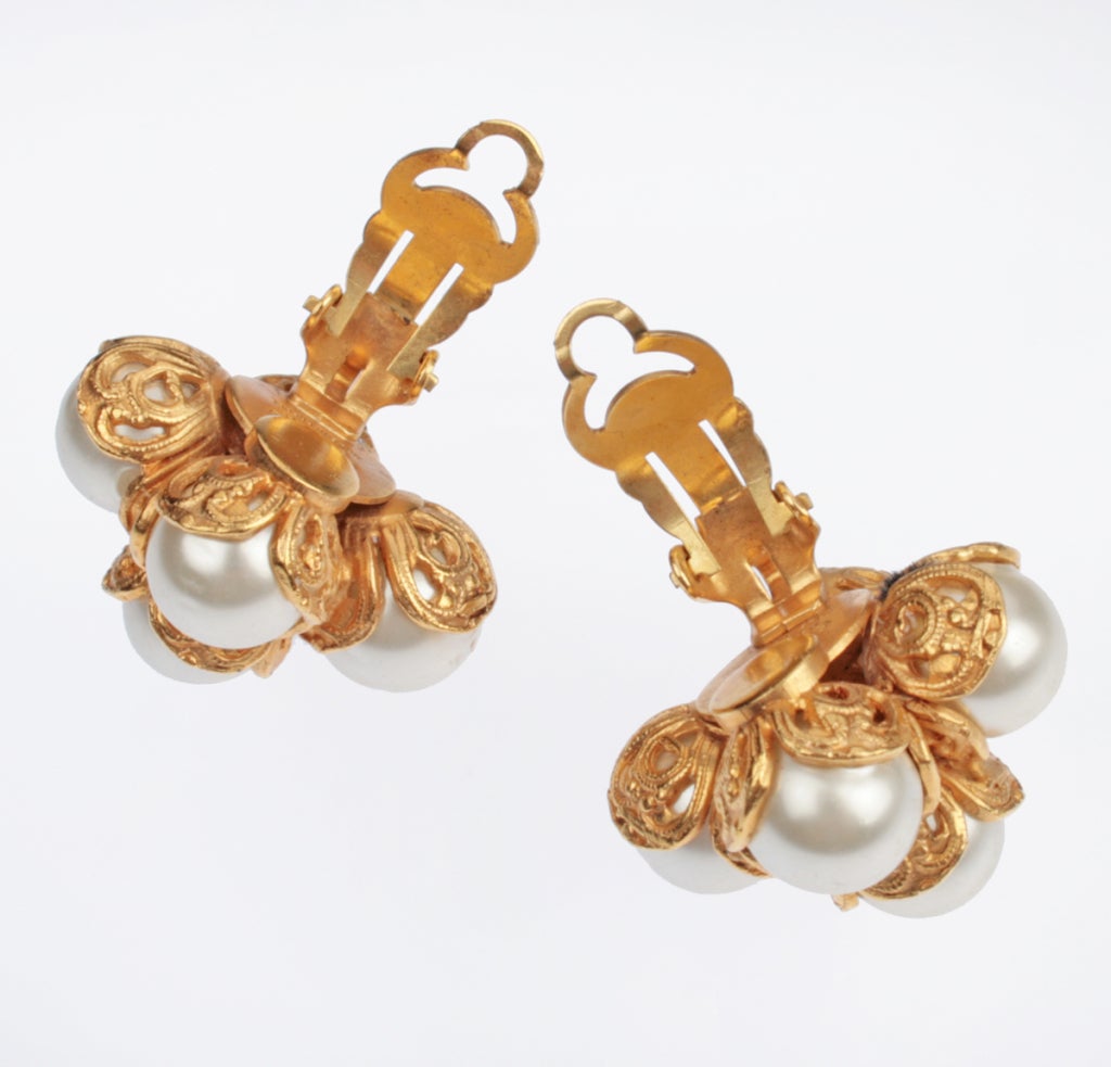 Elegant CHANEL Pearl Cluster Earrings For Sale 1