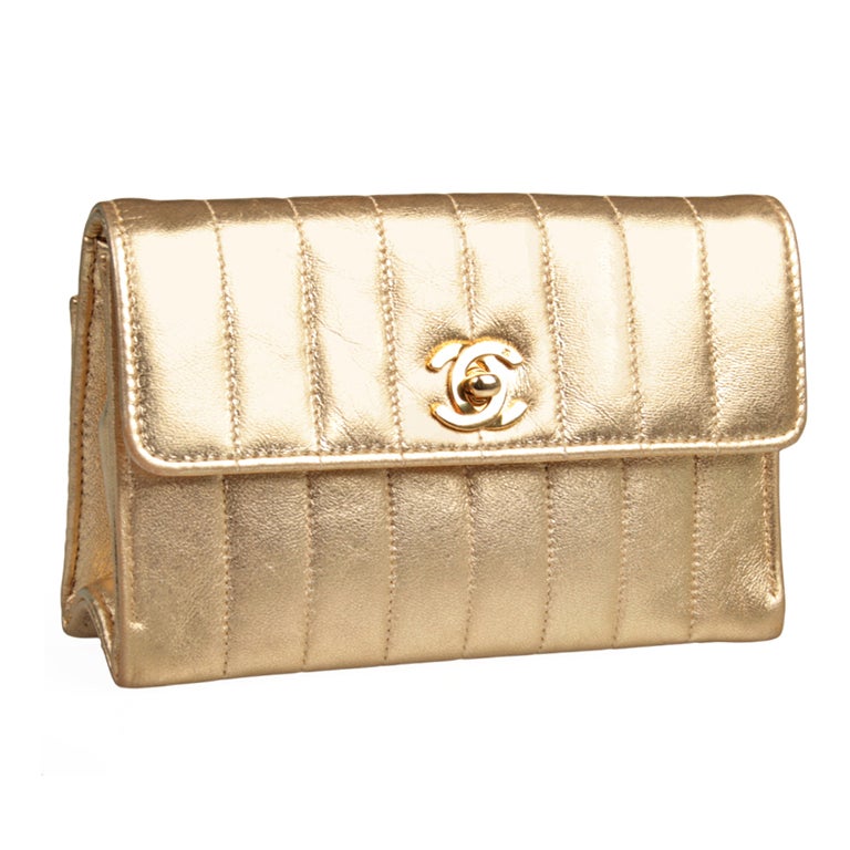 Chanel Quilted Gold Clutch Agneau Metallise