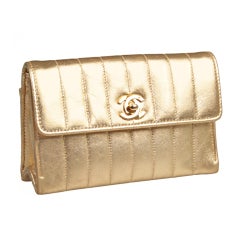 CHANEL Quilted Gold Clutch Agneau Metallise