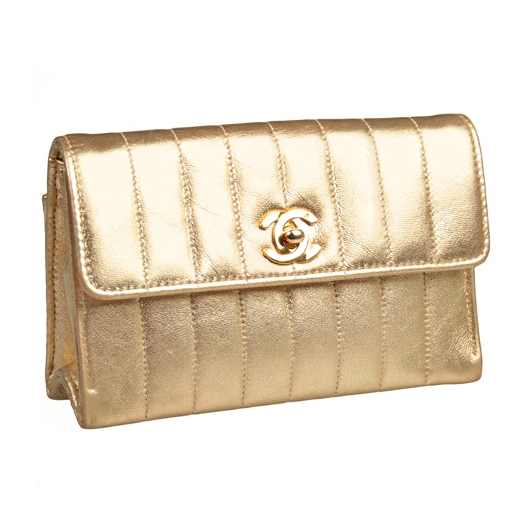 CHANEL Quilted Gold Clutch Agneau Metallise For Sale