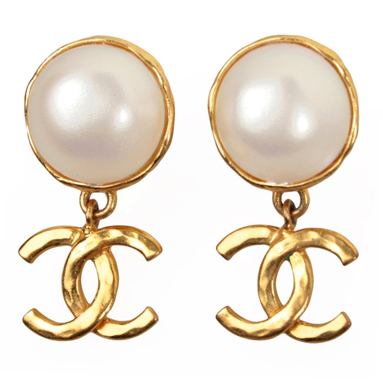 CHANEL Faux Pearl Logo Earrings