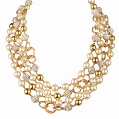 Long CHANEL  Necklace with Pearls, Rhinestones and Rings