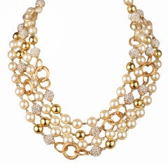 Long CHANEL  Necklace with Pearls, Rhinestones and Rings