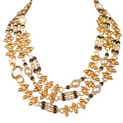 Long CHANEL Necklace Black Glass, Pearls and Rhinestones