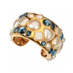 Retro CHANEL Pearl and Jeweled Cuff Bracelet