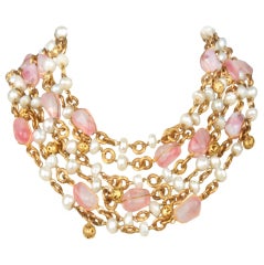 Couture CHANEL Necklace with Faux Pearls and Pink  Glass Stones