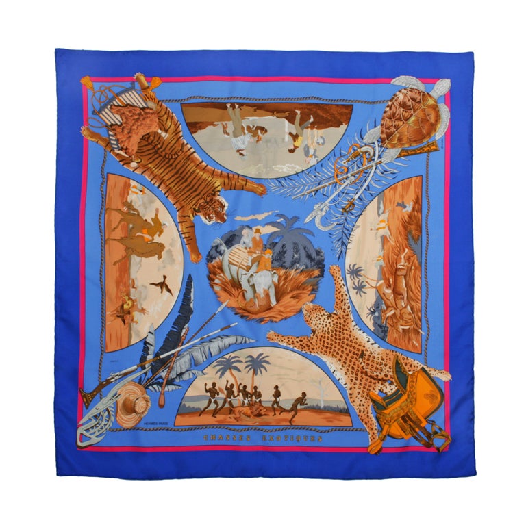 Vintage Hermes "Chasses Exotique"  Silk Scarf
