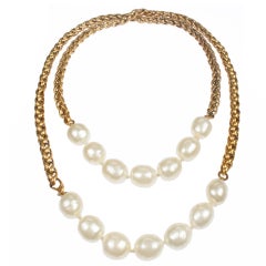 CHANEL Costume "Gold" Rope Necklace with  large "Baroque Pearls"