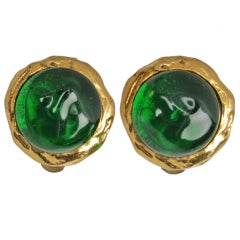CHANEL, Maison Gripoix  Poured Green Glass Earrings