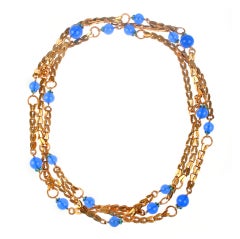 Couture CHANEL Necklace with Blue Poured Glass and Enamel