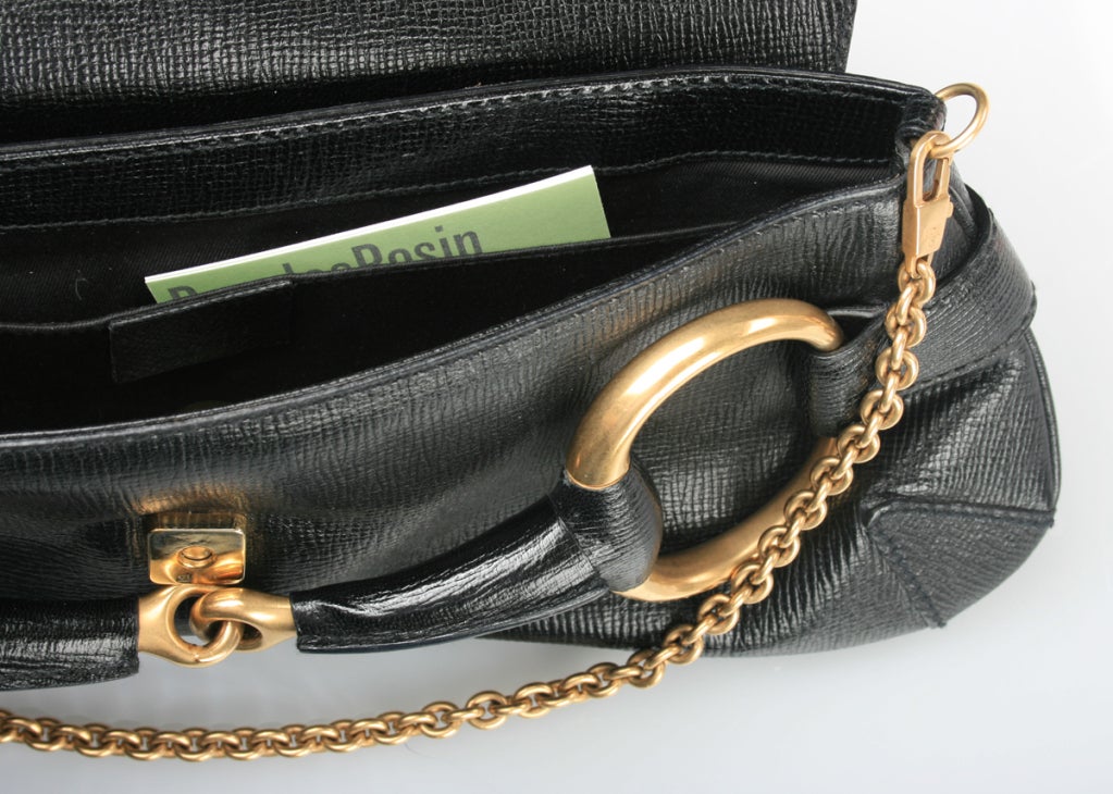 Iconic Gucci Black Leather Modified Horsebit Clutch or Handbag For Sale ...