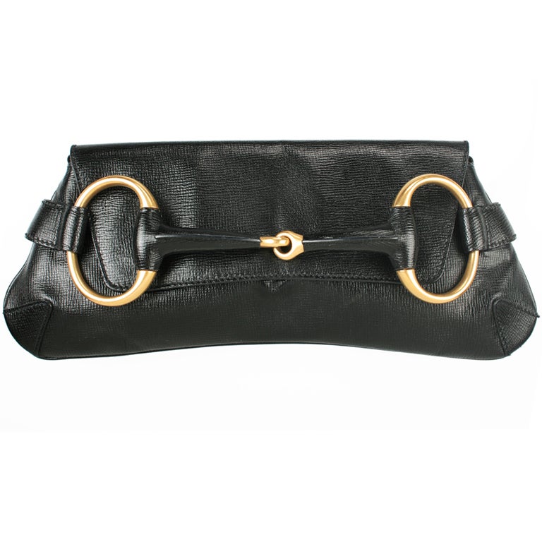 Iconic Gucci Black Leather Modified Horsebit  Clutch or Handbag