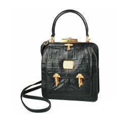 Vintage Valentino Black Alligator Shoulder Bag / Handbag
