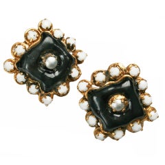 CHANEL  Black and White Poured Glass Earrings
