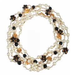 Long CHANEL Black  Glass and  Pearl  Necklace
