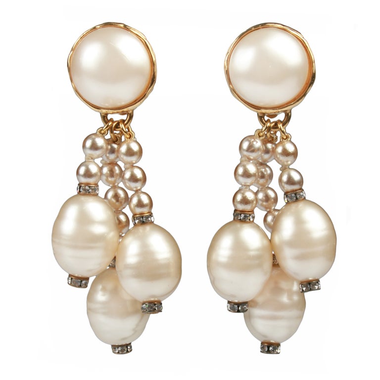 CHANEL Multi Strand Pearl  Dangly Earrings
