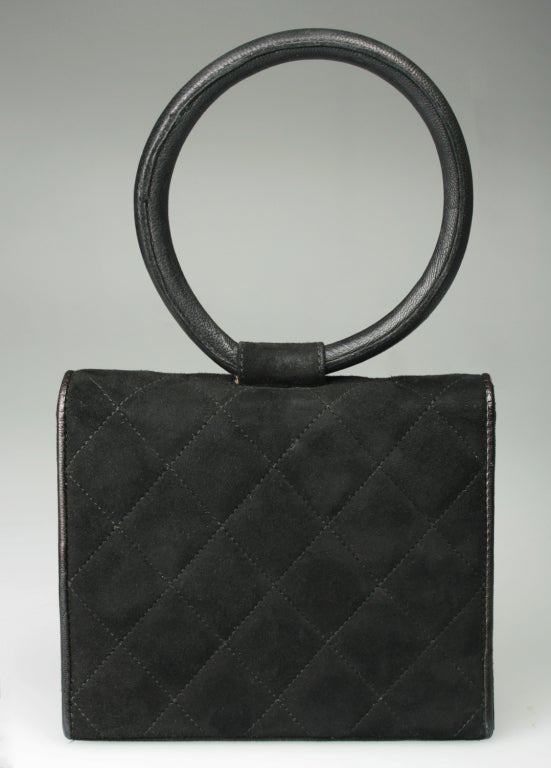 Beautiful CHANEL Suede Evening Bag With Pearls and Jewell In Excellent Condition In Chicago, IL
