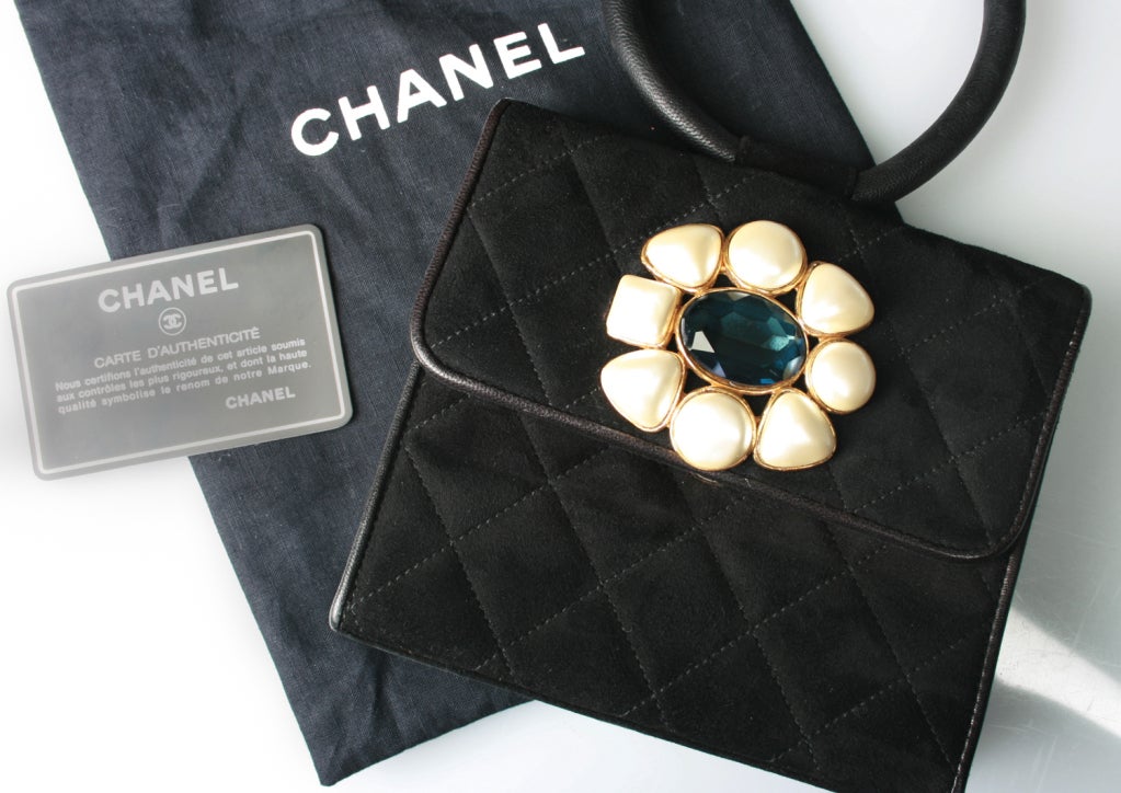 Women's Beautiful CHANEL Suede Evening Bag With Pearls and Jewell
