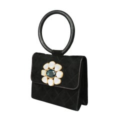 Beautiful CHANEL Suede Evening Bag With Pearls and Jewell