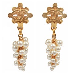 Vintage CHANEL Logo and Multi Pearl Cluster Earrings