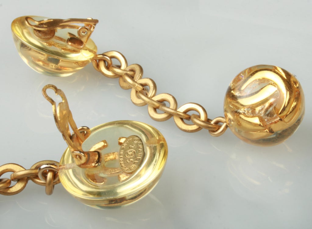 CHANEL  Lucite CC Dangle Orb Earrings In Excellent Condition In Chicago, IL