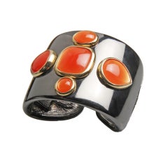 Vintage Robert Goossens Bracelet with Coral Poured Glass Jewells