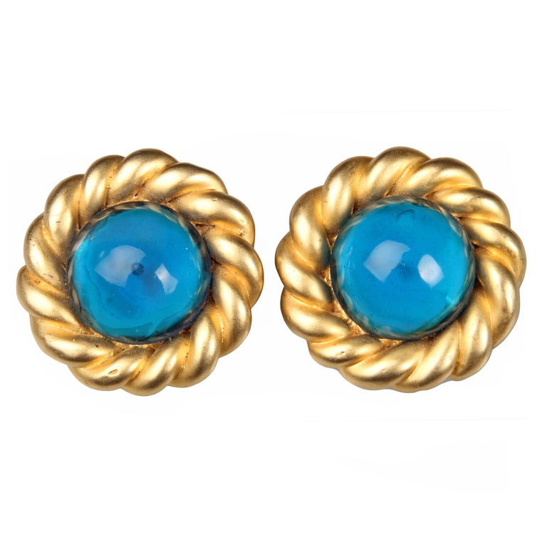 Large CHANEL Blue Poured Glass Earrings
