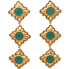 CHANEL long Dangle Earrings with Poured  Green Glass