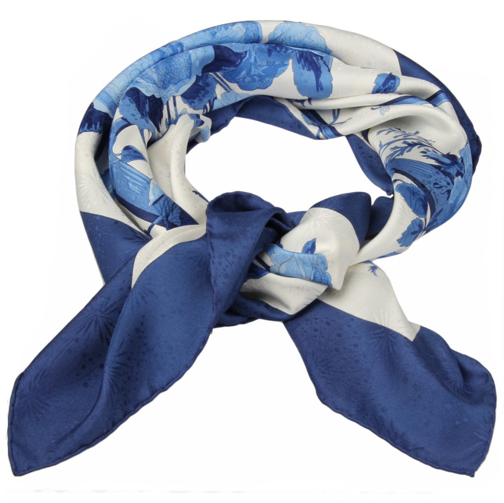 Beautiful Hermes silk Scarf in blues and white.