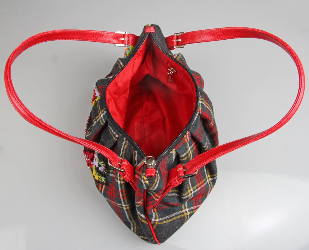 Moschino Tartan and Felted Wool Handbag In Excellent Condition In Chicago, IL