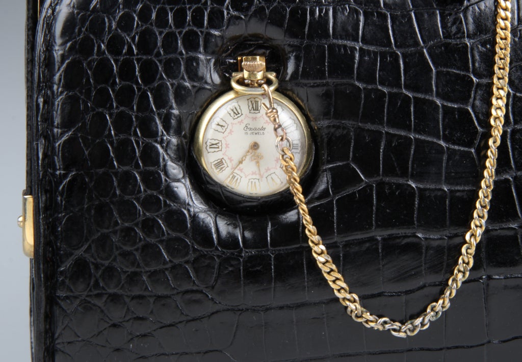 Vintage Surrealist Fernande Desgrandes Handbag with Pocket Watch 1