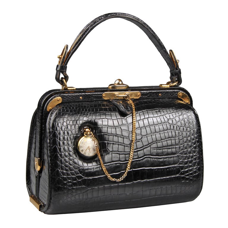 Vintage Surrealist Fernande Desgrandes Handbag with Pocket Watch