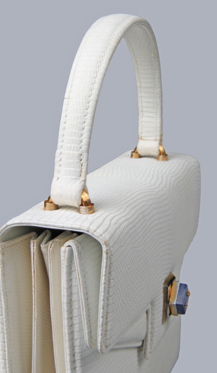 Chic Custom White Gucci Reptile Handbag In Excellent Condition In Chicago, IL