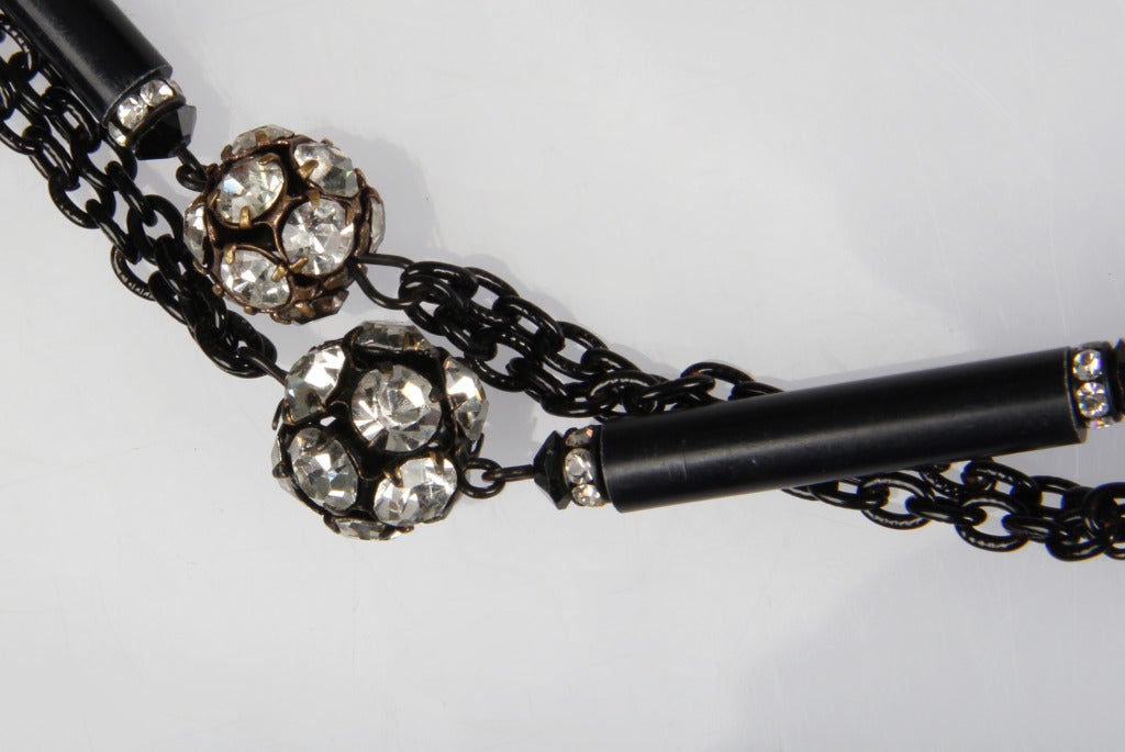 Women's Black Glass and Rhinestone Necklace