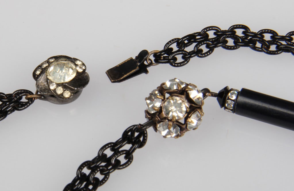 Black Glass and Rhinestone Necklace 1