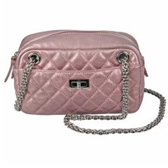CHANEL Quilted  Pink Metallic Leather "Camera"  Bag