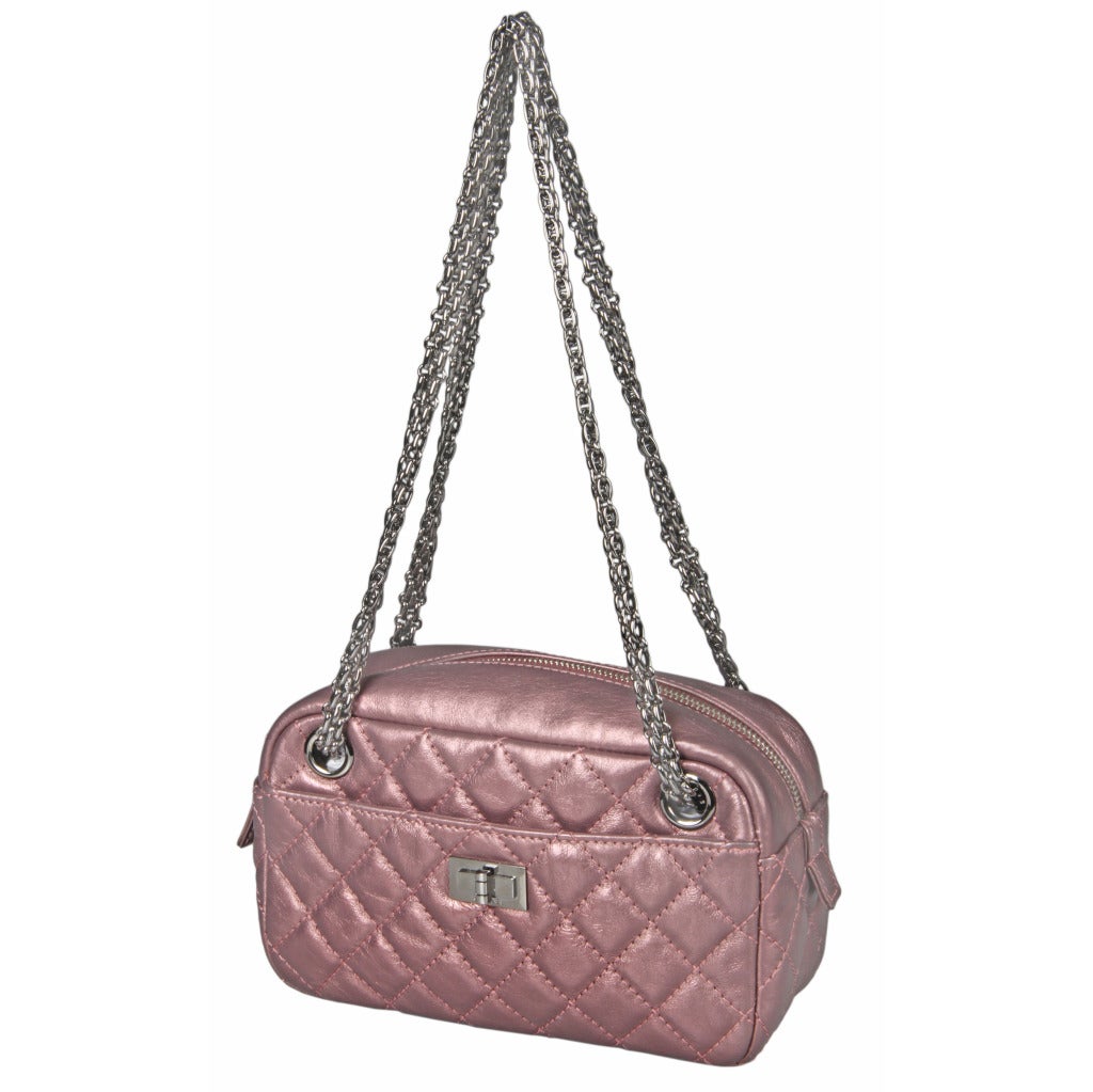 CHANEL Quilted  Pink Metallic Leather 