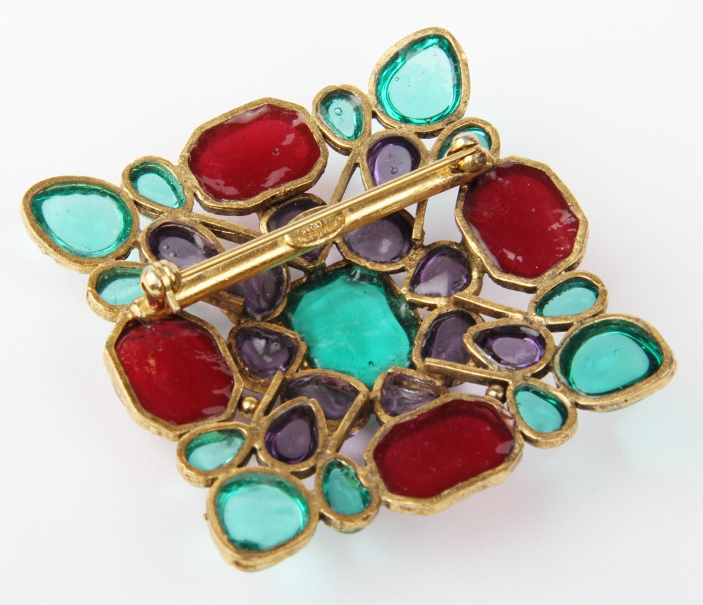 This is a gorgeous CHANEL Brooch with poured glass cabochons. Marked CHANEL, Made In France, 94 P
