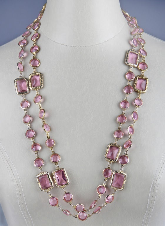 Pink Chanel Chiclet Necklace In Excellent Condition In Chicago, IL