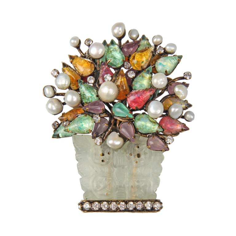 Fabulous and Large Iradj Moini Floral Basket Brooch at 1stdibs