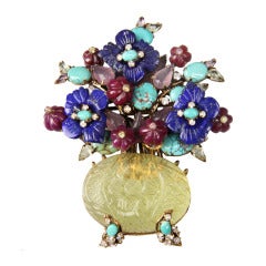 Outstanding Iradj Moini Floral Brooch with Turquoise and Lapis