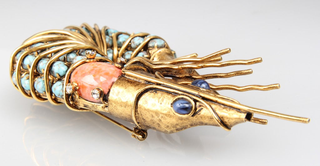 Large and Sculptural Iradj Moini Shrimp Brooch In Excellent Condition In Chicago, IL