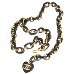 Rare CHANEL Wooden Heart Logo Belt- Necklace