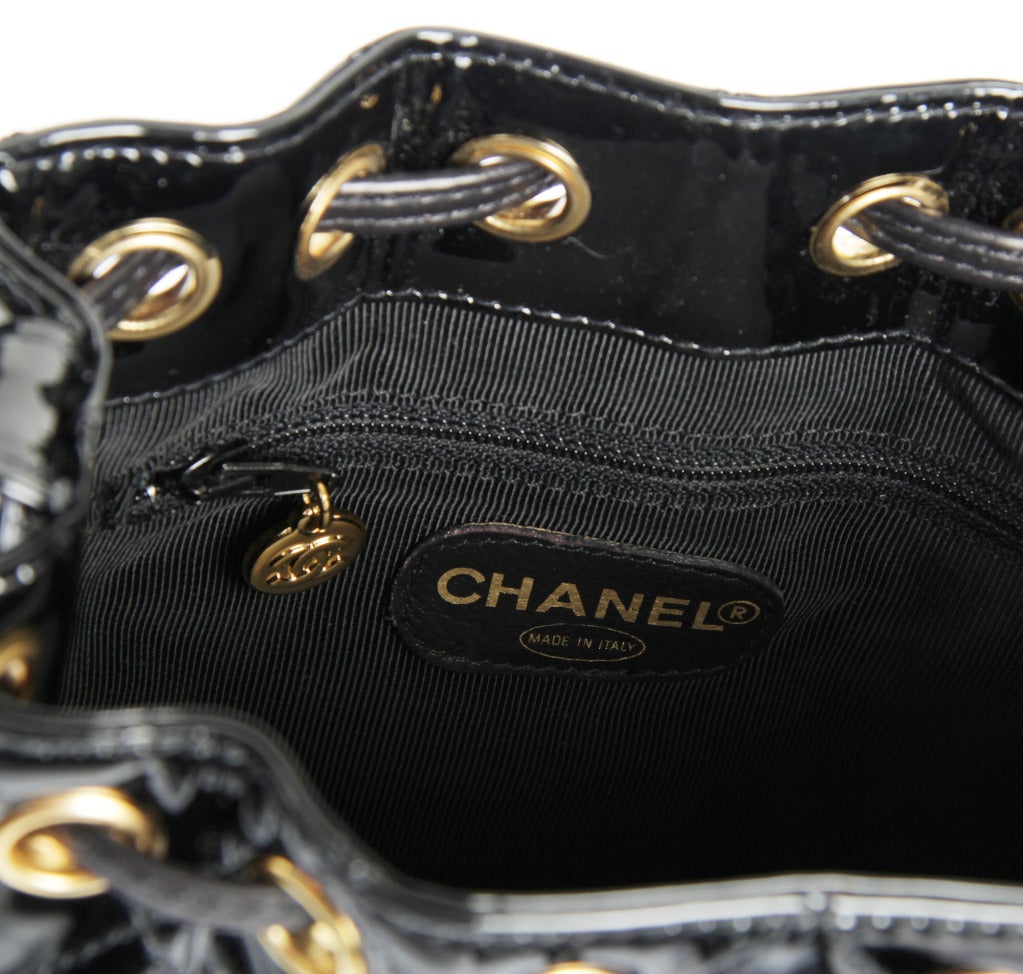 Chanel Black Quilted Patent Leather Drawstring Bag 1
