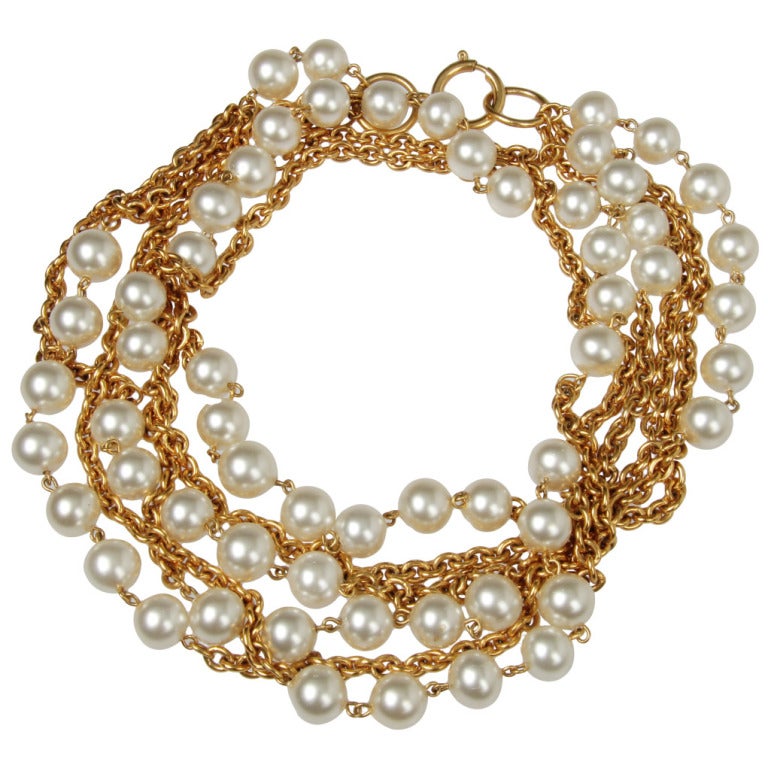 CHANEL Triple Strand Pearl and Link Necklace